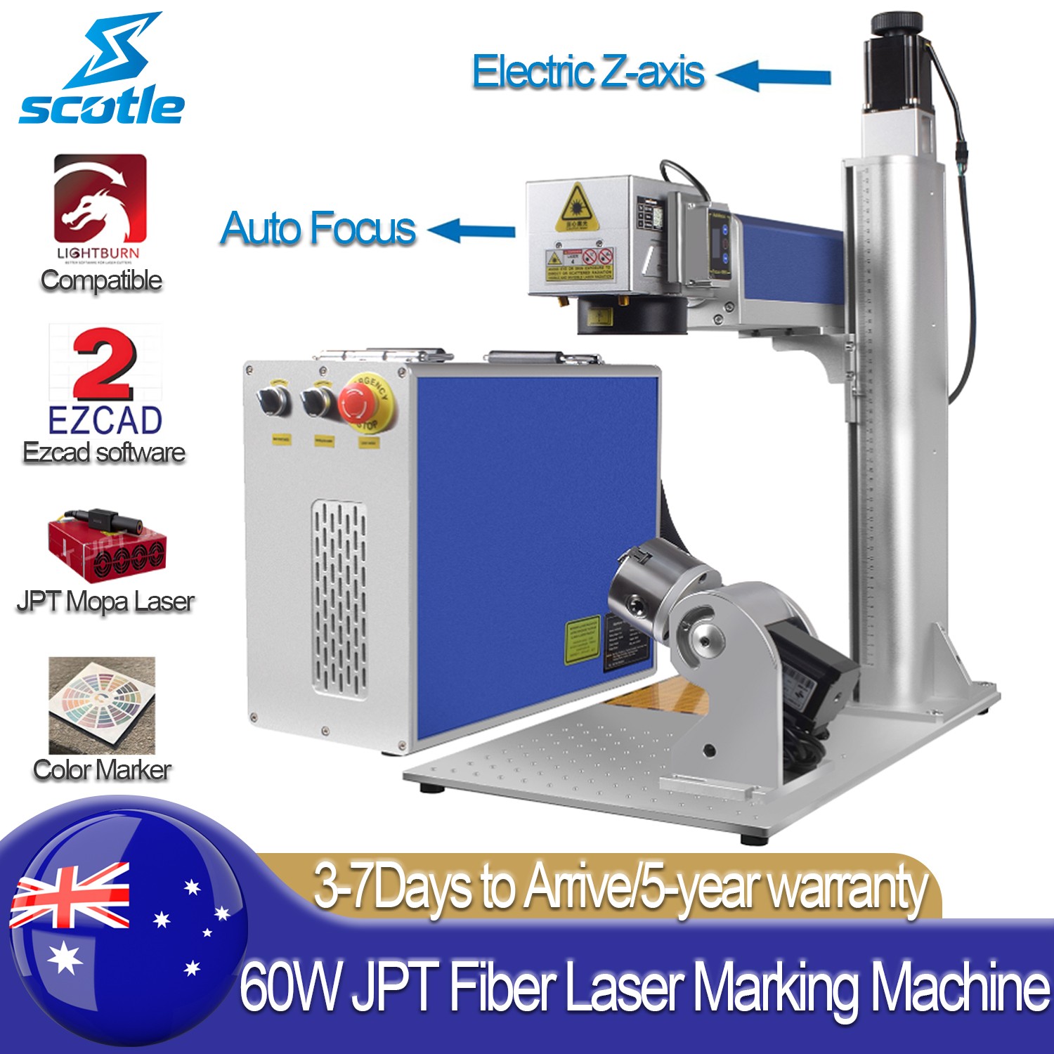 60W Auto Focus JPT MOPA M7 Fiber Laser Marking Engraving Machine Engraver Marker