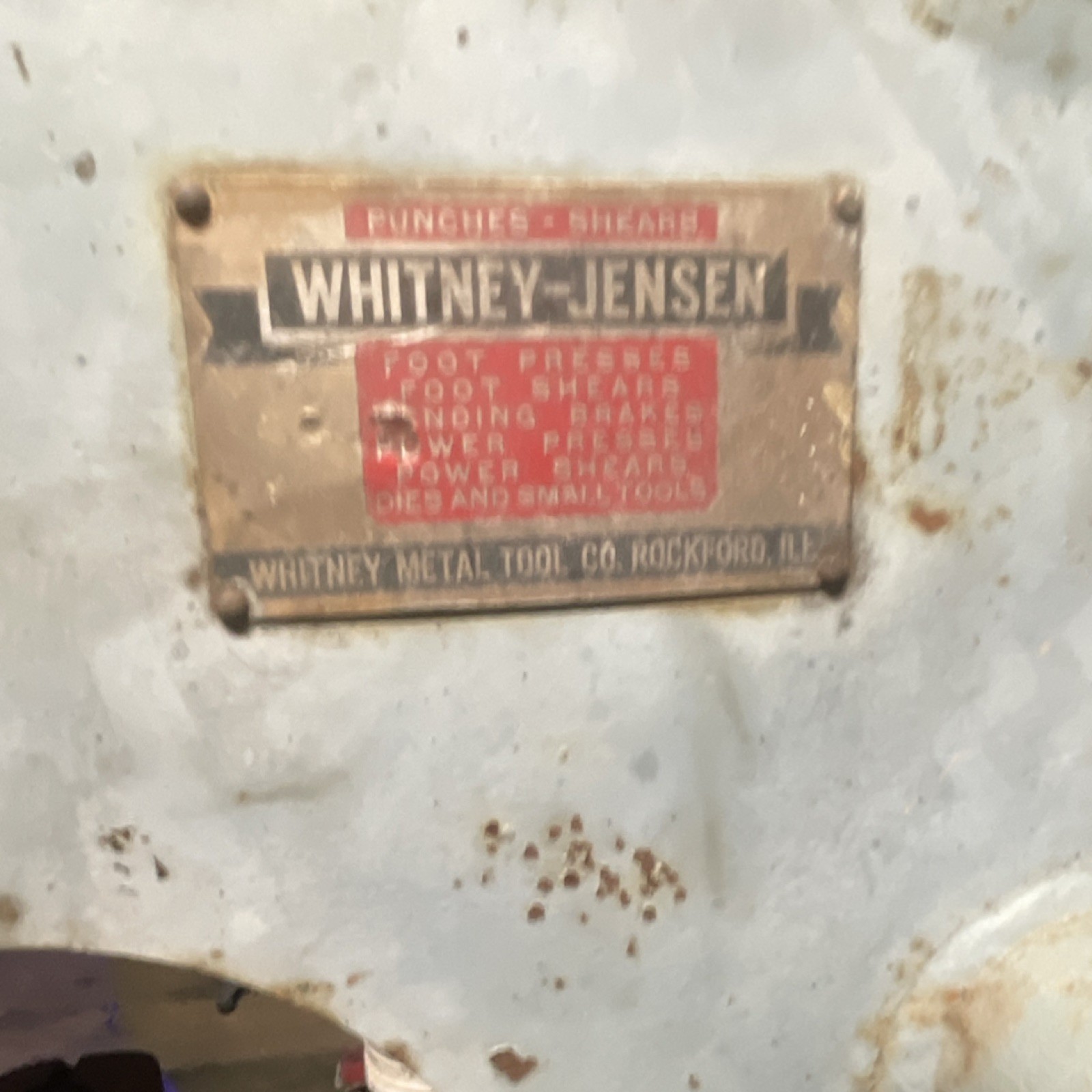 Whitney-Jensen Punching Machine Manual Control 50-4-1
