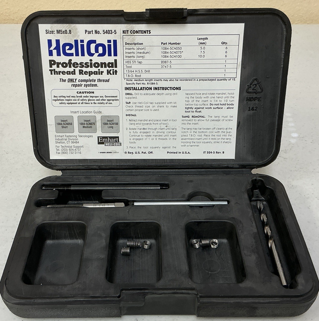HELICOIL 5403-5 PROFESSIONAL THREAD REPAIR KIT M5x0.8 , REV.B, FREE SHIPPING