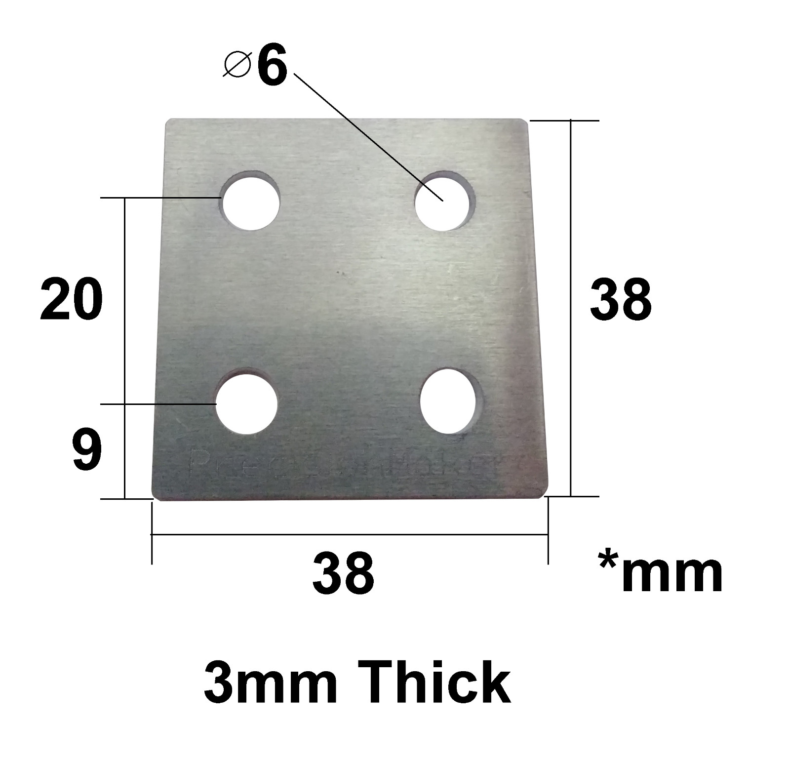 2020 Aluminium Square Bracket, Slot 6 Profile 20mm, 3D Printer CNC, 4 hole Plate