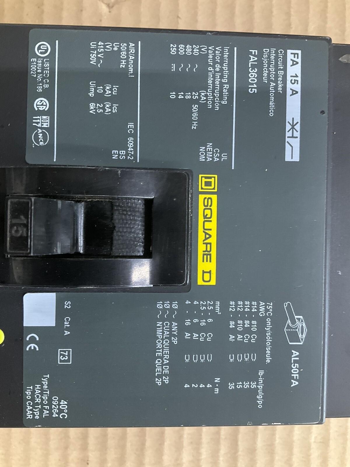 Square D Moved Case Circuit Breaker FAL 36015 FA15H Multiples Available