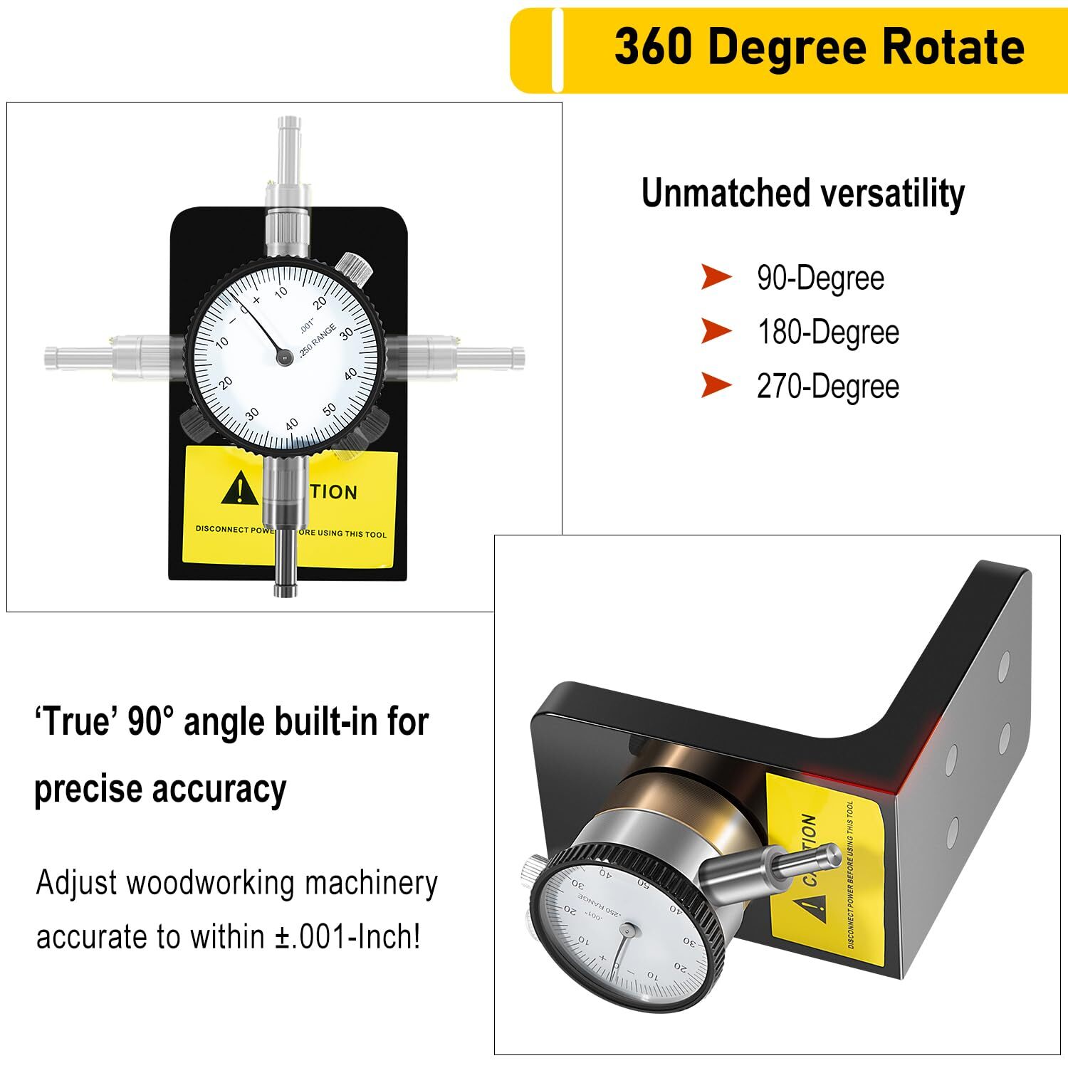 W1218A Dial Indicator Rotates 360˚ Durable Powerful Magnetic Base for Planers